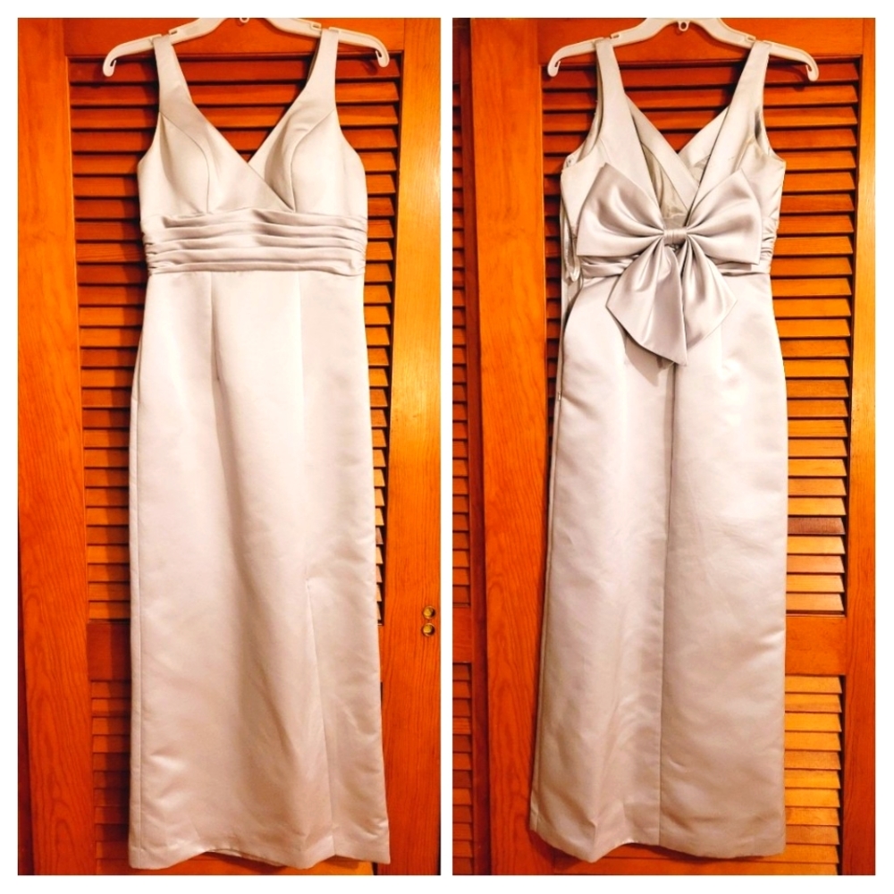 Silver Bridesmaid Dress with Gorgeous Bow